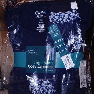NEW! Croft & Barrow "Joy, Love +Cozy " Long-Sleeve Blue pajama sleepwear Set! XS